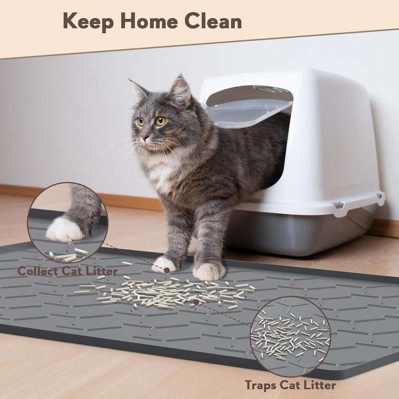 Garoopion Cat Litter Mat, Large 40" X 28" Litter Catcher Rug, Waterproof Silicone Mat for Cats, Dark Gray - Image 3